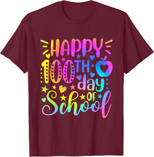Happy 100th Day Of School Tie Dye 100 Days Smarter Students T-Shirt - T-Shirt | Maroon