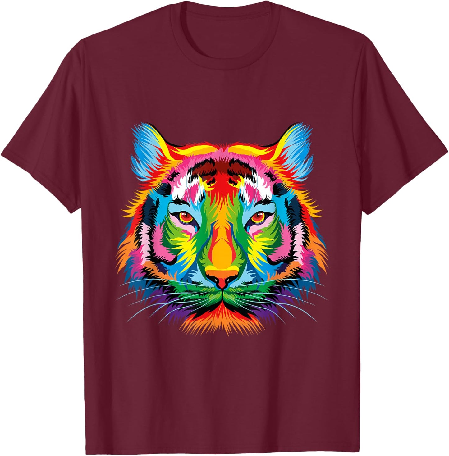 Bengal Tiger Pop Art Portrait For Colorful Tiger Lovers T-Shirt - T-Shirt | Maroon