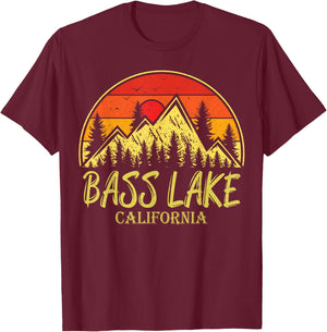 Vintage Bass Lake California CA Mountains Hiking Souvenir T-Shirt - T-Shirt | Maroon