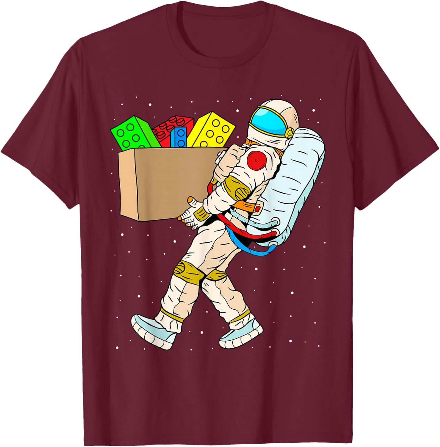 Space Astronaut Master Builder Boys Kids Building Blocks T-Shirt - T-Shirt | Maroon
