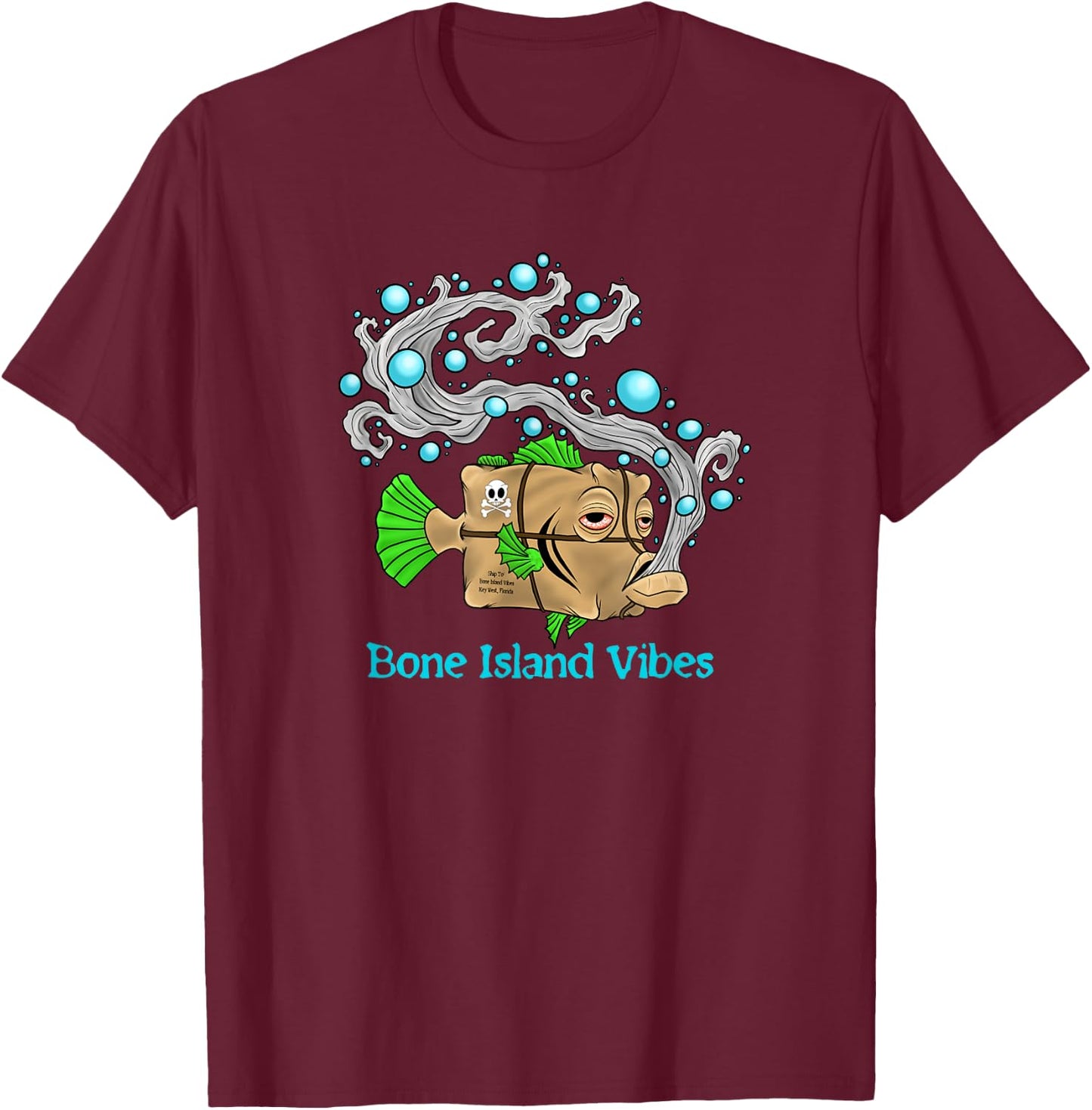 Bone Island Vibes Square Grouper T-Shirt - T-Shirt | Maroon