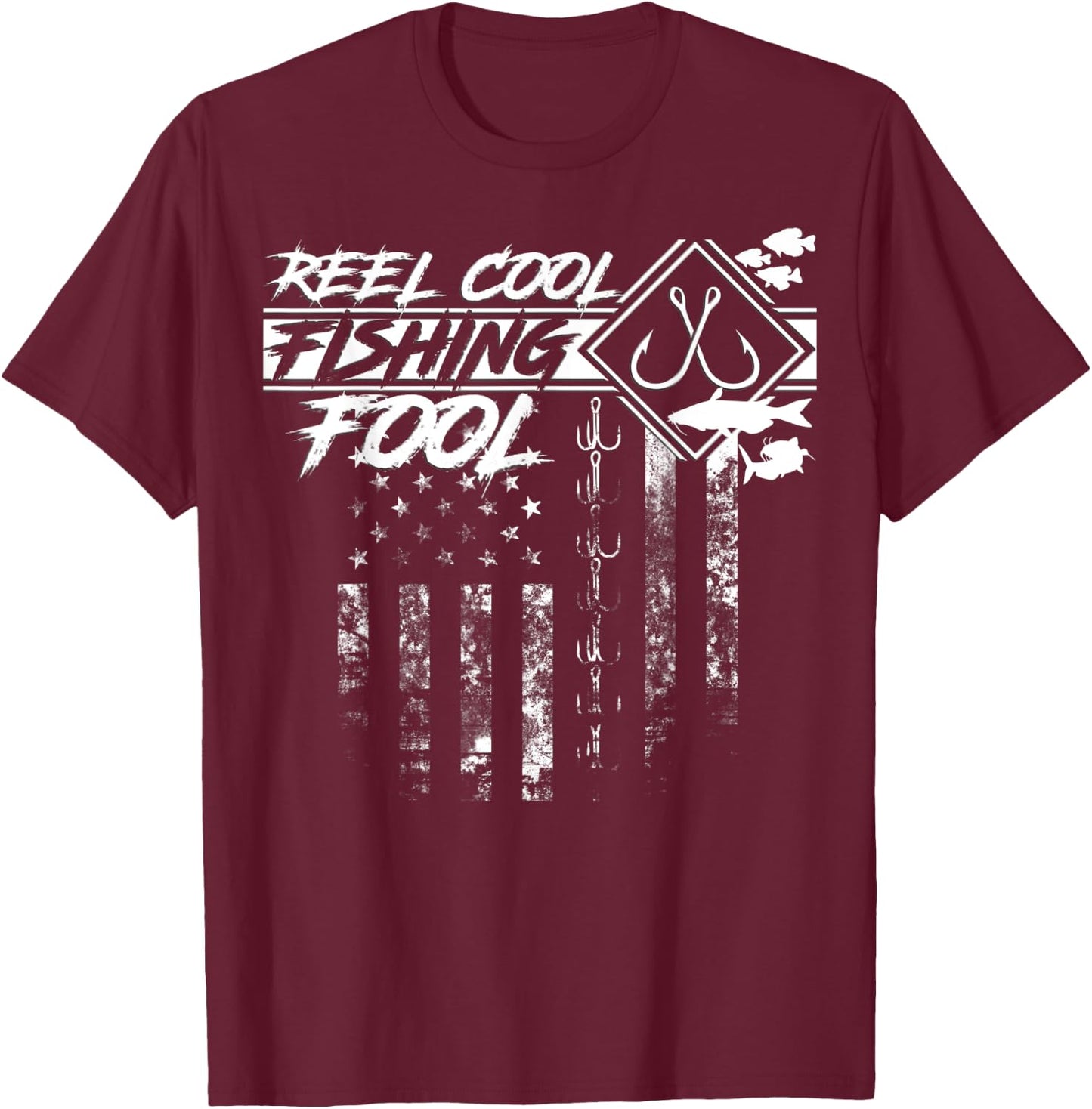 Reel Cool Fishing Fool American Flag Shirt Men T-Shirt - T-Shirt | Maroon
