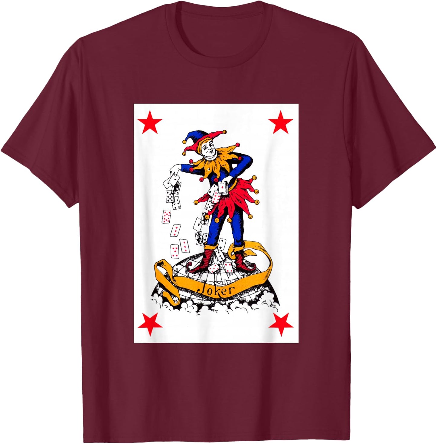 Joker Playing Card Vintage Red Clown Poker Costume T-Shirt - T-Shirt | Maroon