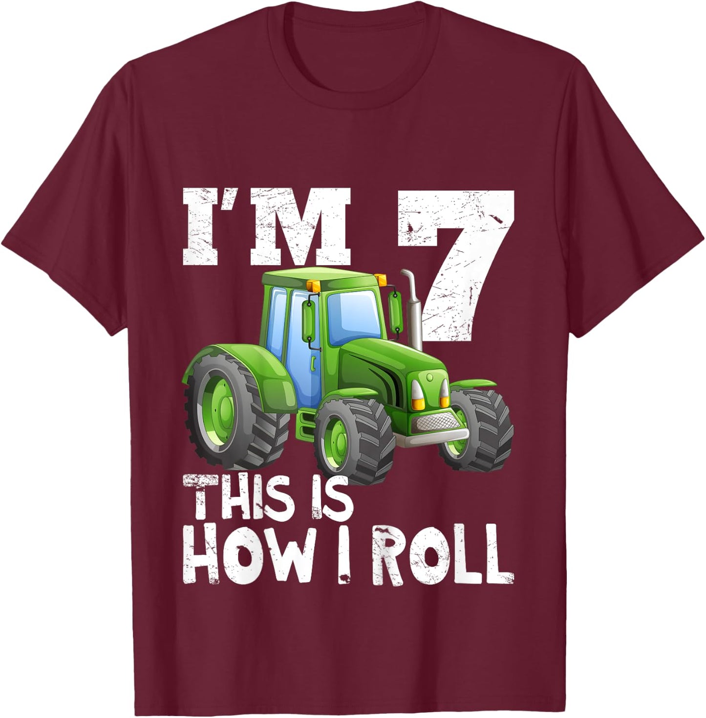 Kids Farm Tractor 7th Birthday Party Shirt 7 Years Old T-Shirt - T-Shirt | Maroon
