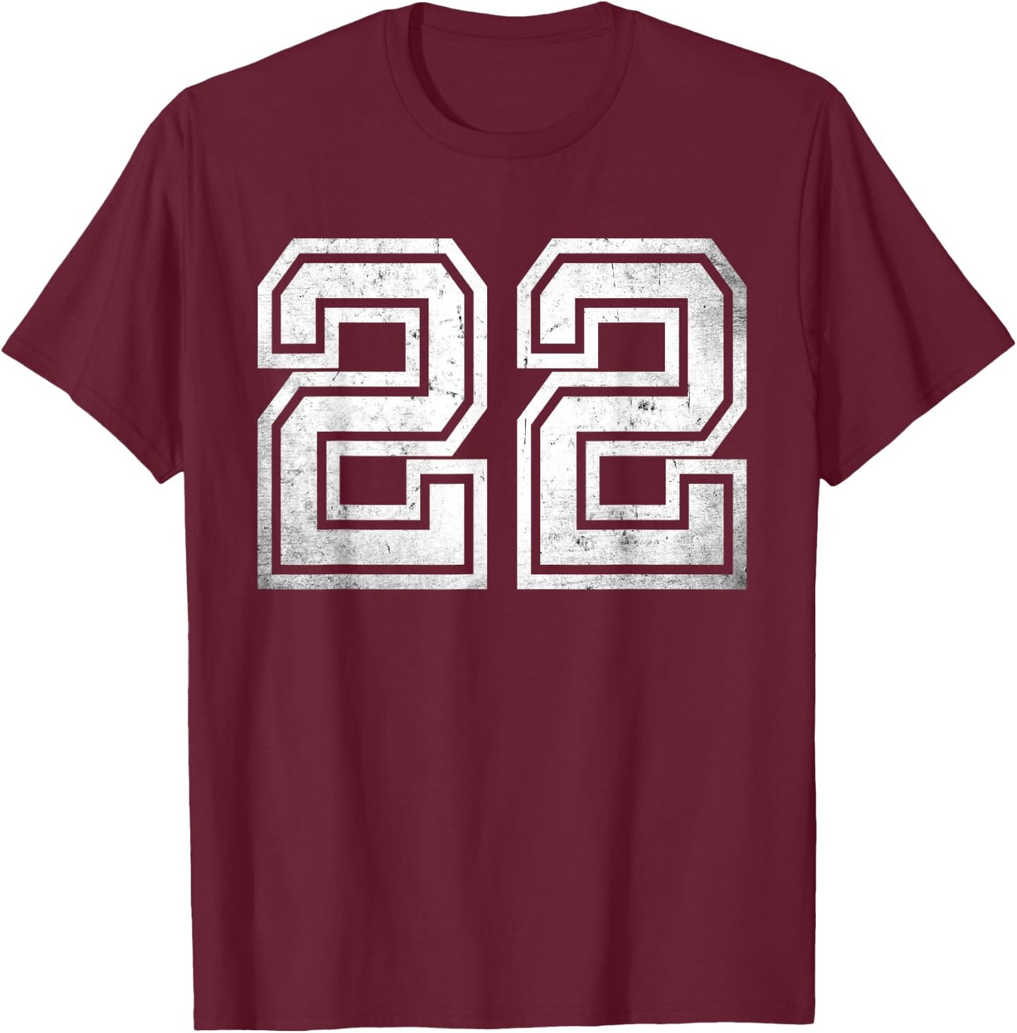 Distressed Number #22 Sport White Varsity Number T-Shirt - T-Shirt | Maroon