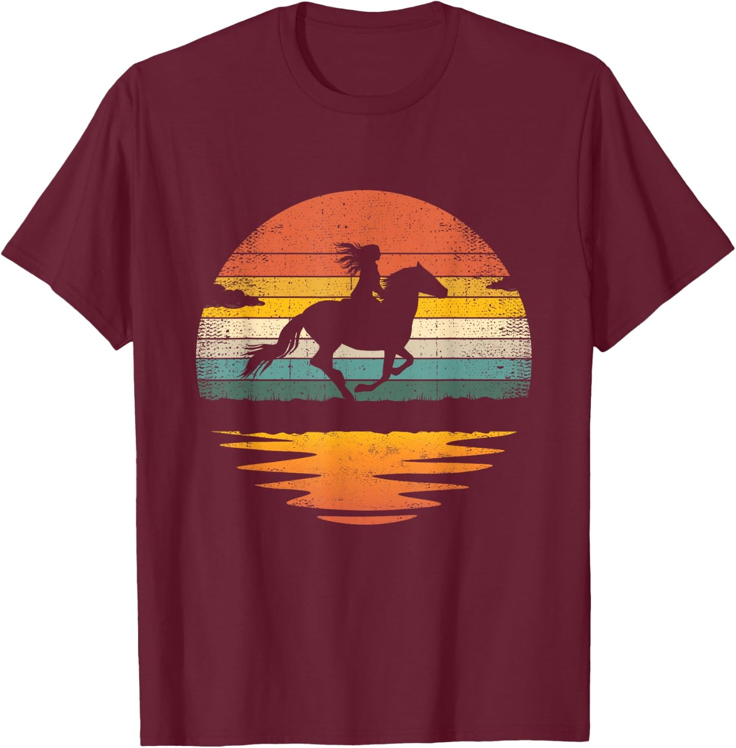 Girl Horse Riding Vintage Cowgirl Retro Sunset Horse T-Shirt - T-Shirt | Maroon