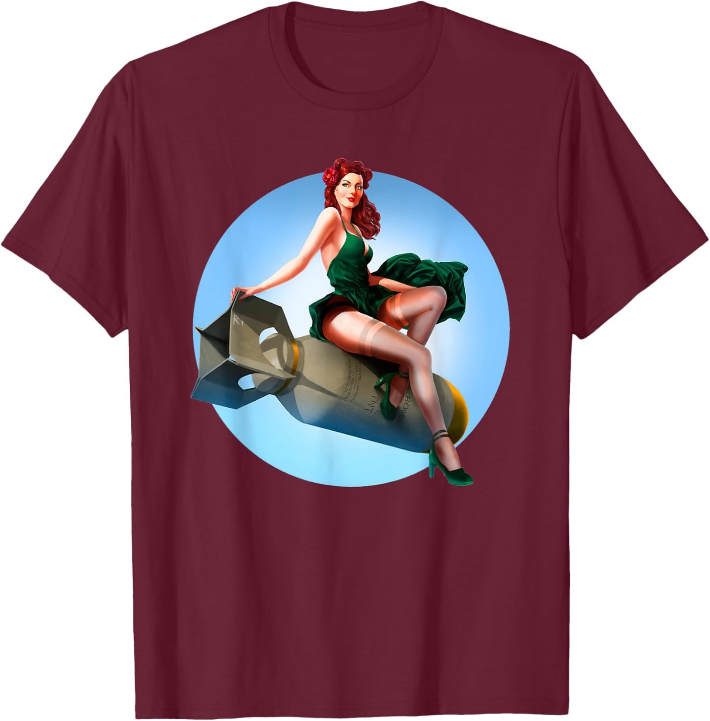 Pin Up Girl Bomber Girl Aviation Military Vintage T-Shirt - T-Shirt | Maroon