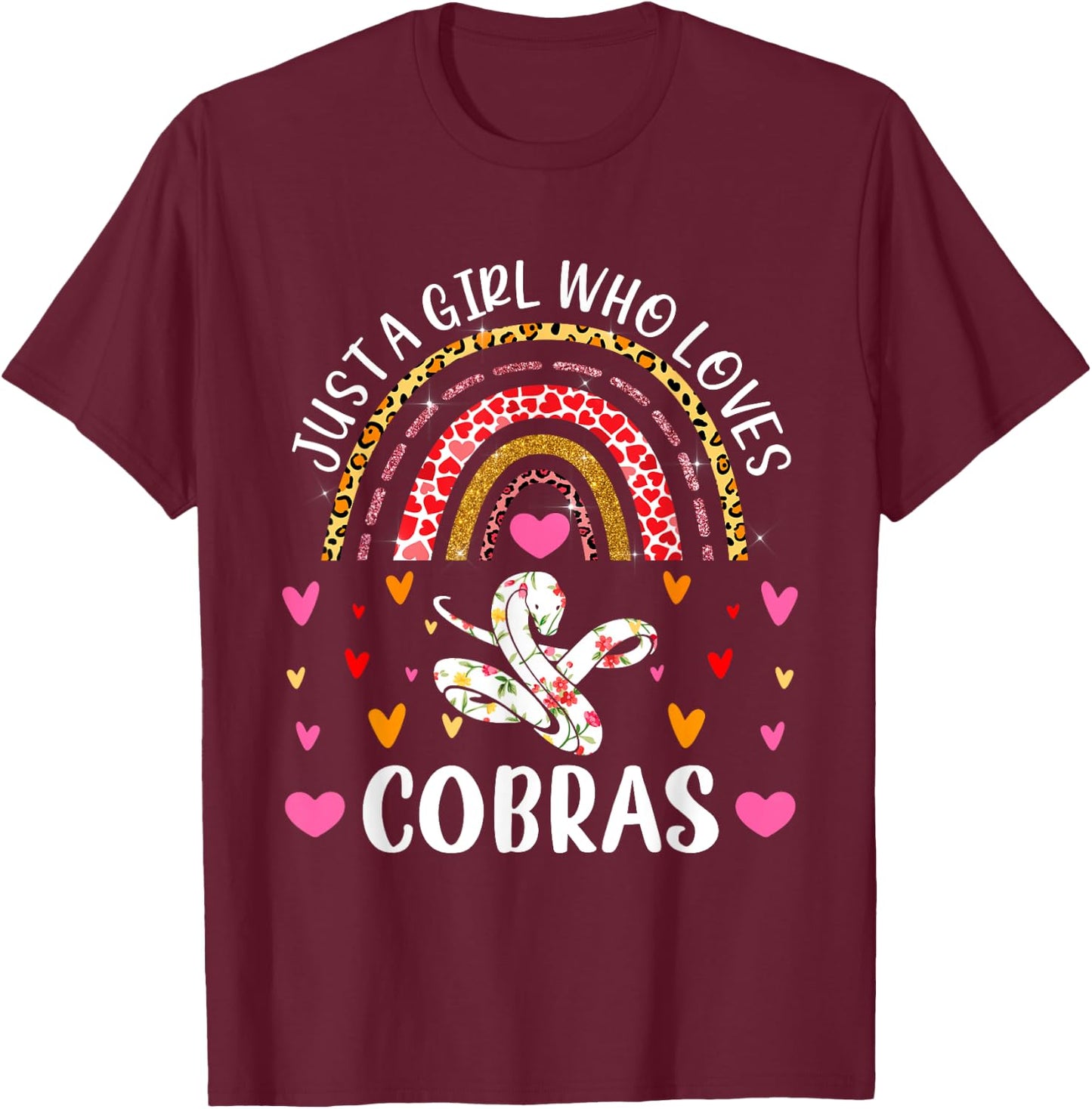 Just A Girl Who Loves Cobras Rainbow Cobra Lover T-Shirt - T-Shirt | Maroon