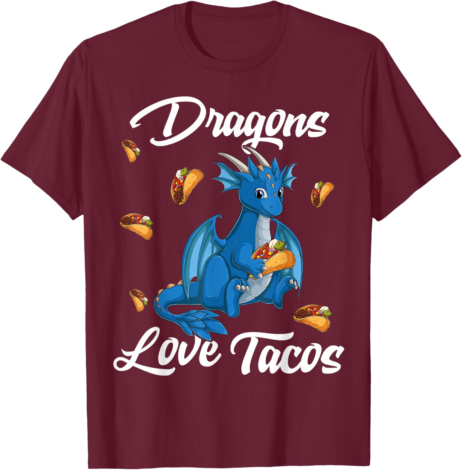 Dragons Love Tacos Mexican Food For Kids boys girls pjs T-Shirt - T-Shirt | Maroon