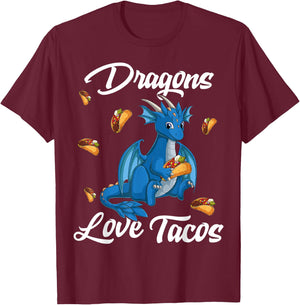Dragons Love Tacos Mexican Food For Kids boys girls pjs T-Shirt - T-Shirt | Maroon