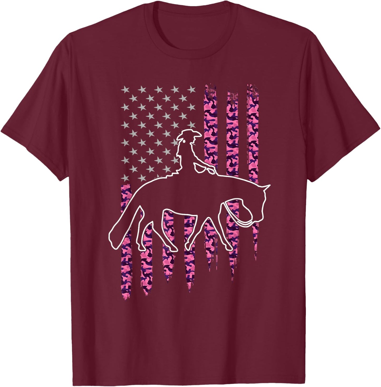 Western Pleasure Riding Design | Patriotic Horse T-Shirt - T-Shirt | Maroon