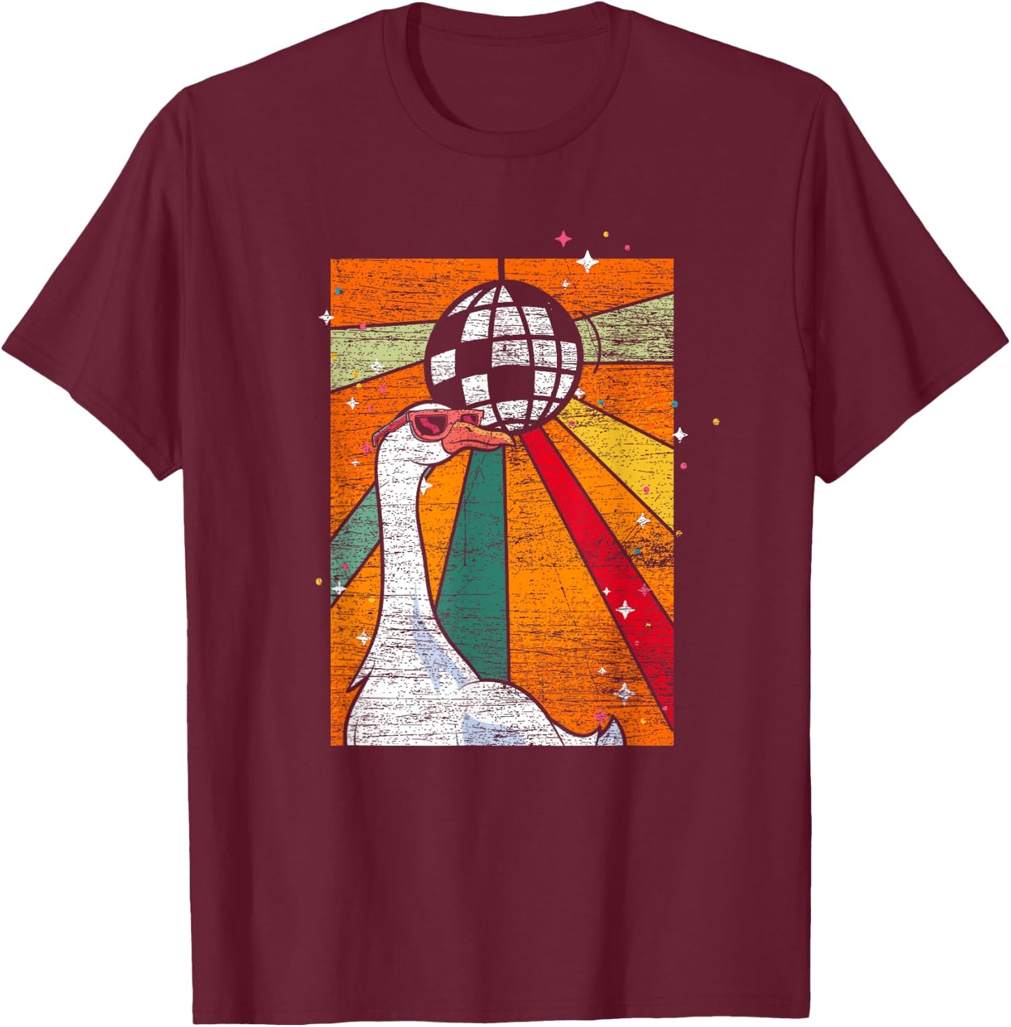 Funny Farm Animal Sunglasses Disco Ball Retro Cool Goose T-Shirt - T-Shirt | Maroon