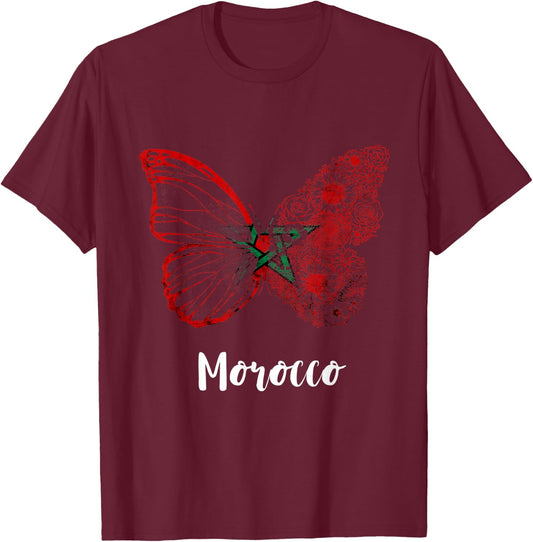 Morocco Butterfly Vintage Moroccan Roots Moroccan Flag T-Shirt - T-Shirt | Maroon