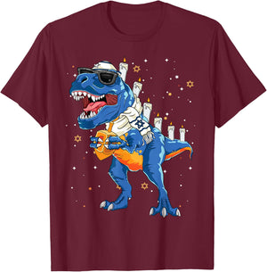 Hanukkah Dinosaur Menorasaurus T Rex Dino Chanukah Boys 2024 T-Shirt - T-Shirt | Maroon