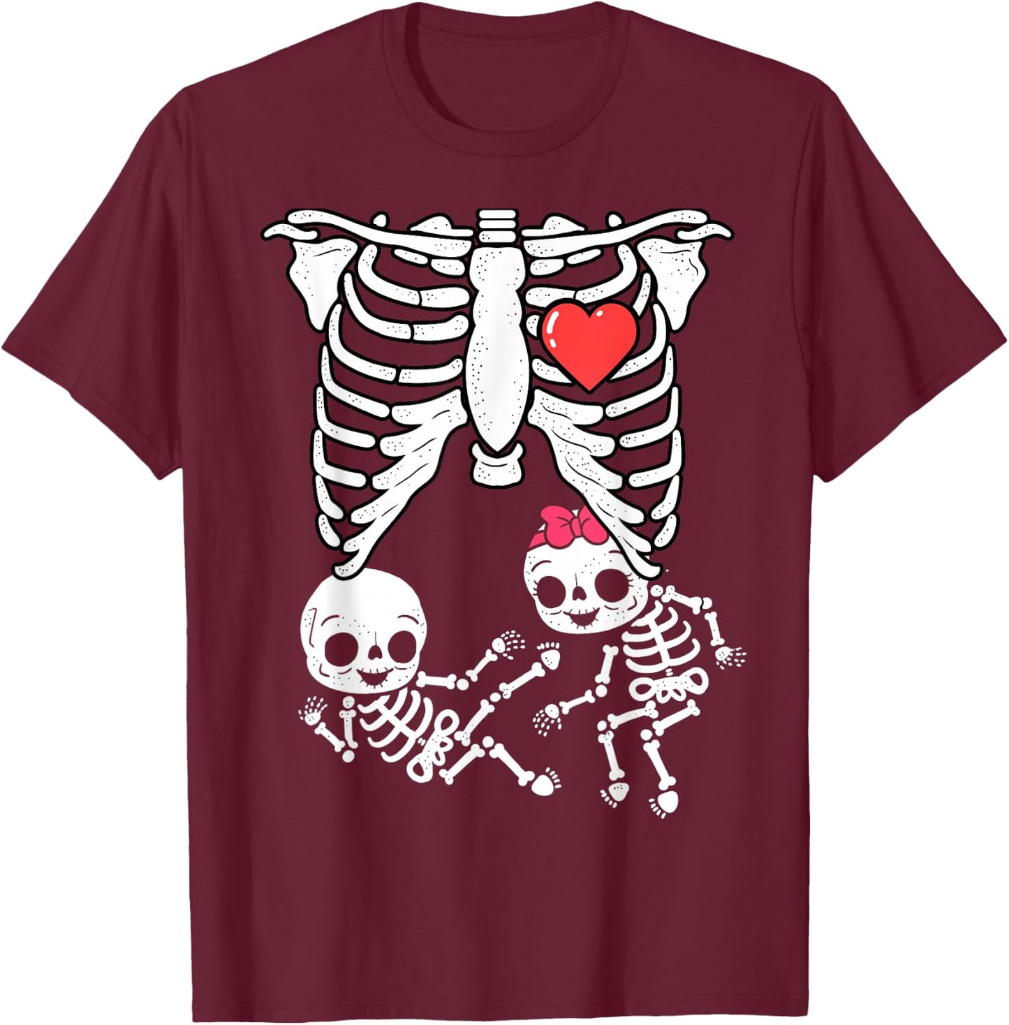 Skeleton Pregnancy Announcement Shirt Boy Girl Twins Xray T-Shirt - T-Shirt | Maroon