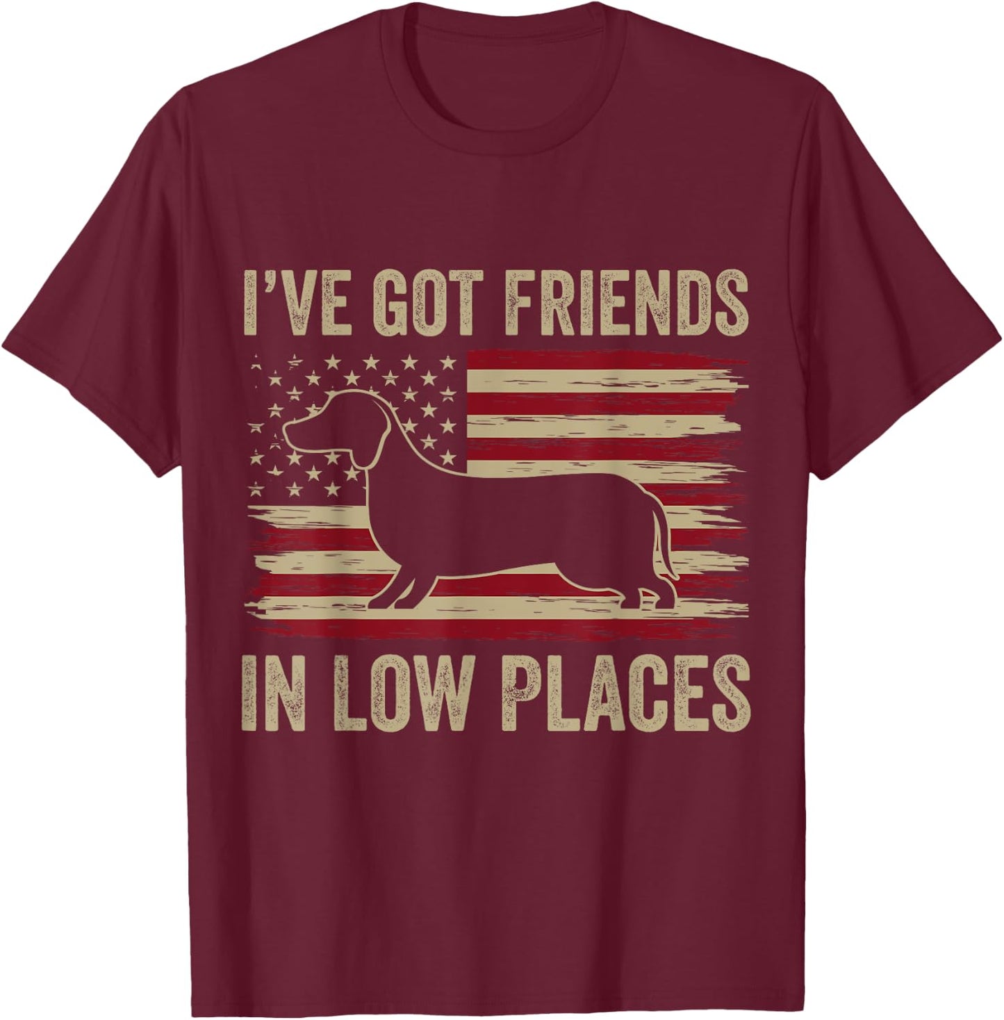 Dachshund I've Got Friends In Low Places Wiener Dog Vintage Men Women Kids T-Shirt - T-Shirt | Maroon