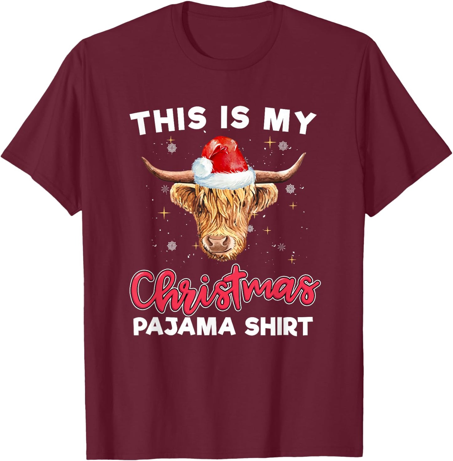 Highland Cow Christmas Pajama Santa Cow Lover T-Shirt - T-Shirt | Maroon