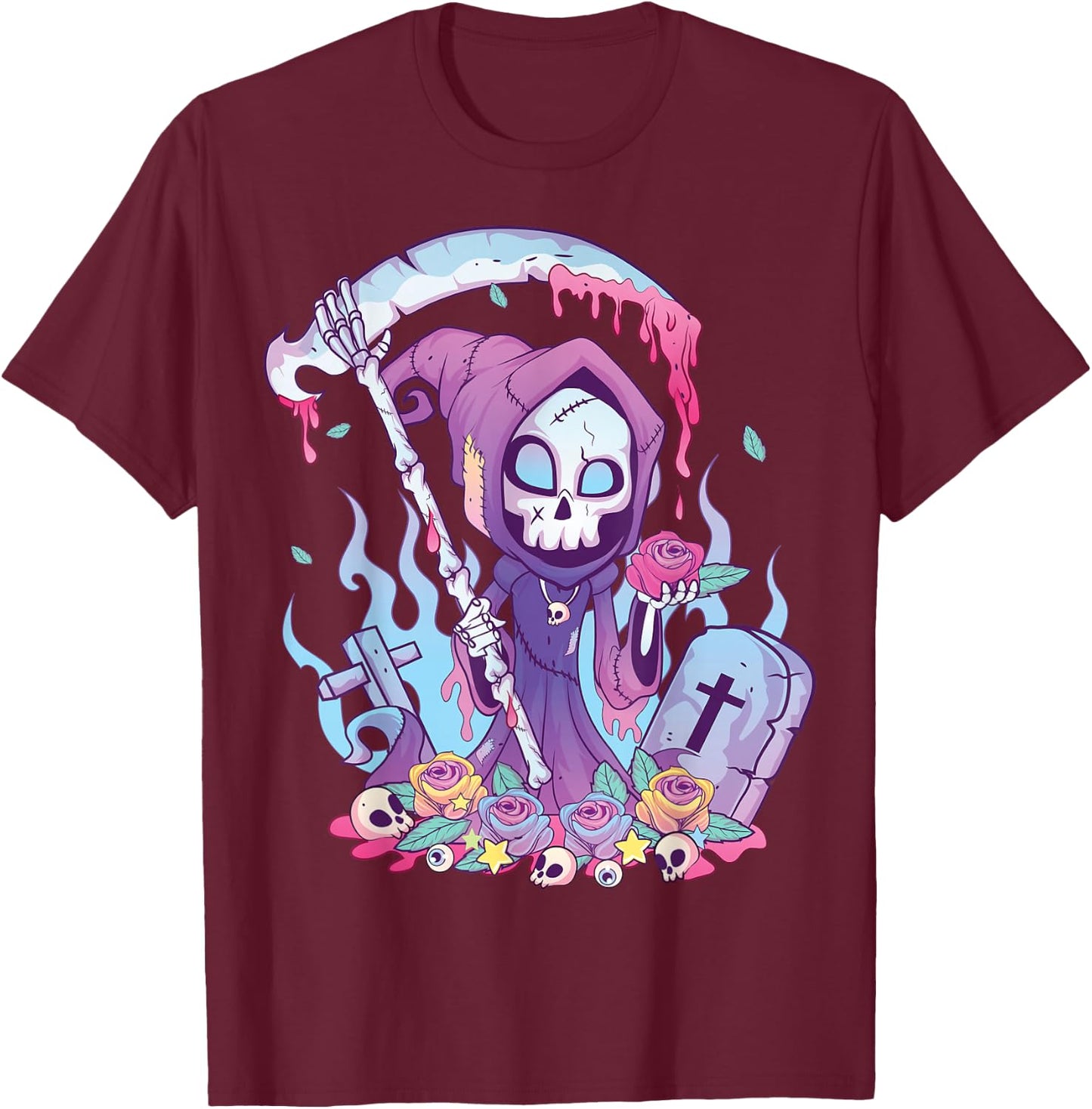 Pastel Goth Creepy Death Grim Reaper Kawaii Occult Menhera Small T-Shirt - T-Shirt | Maroon