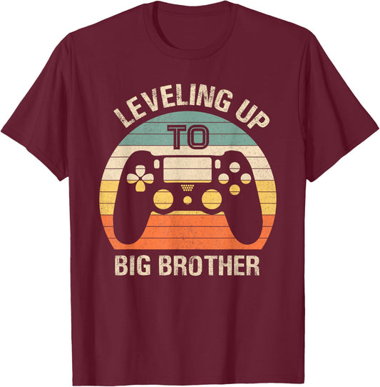 Leveling up to Big Brother 2025 funny gamer vintage kids men T-Shirt - T-Shirt | Maroon
