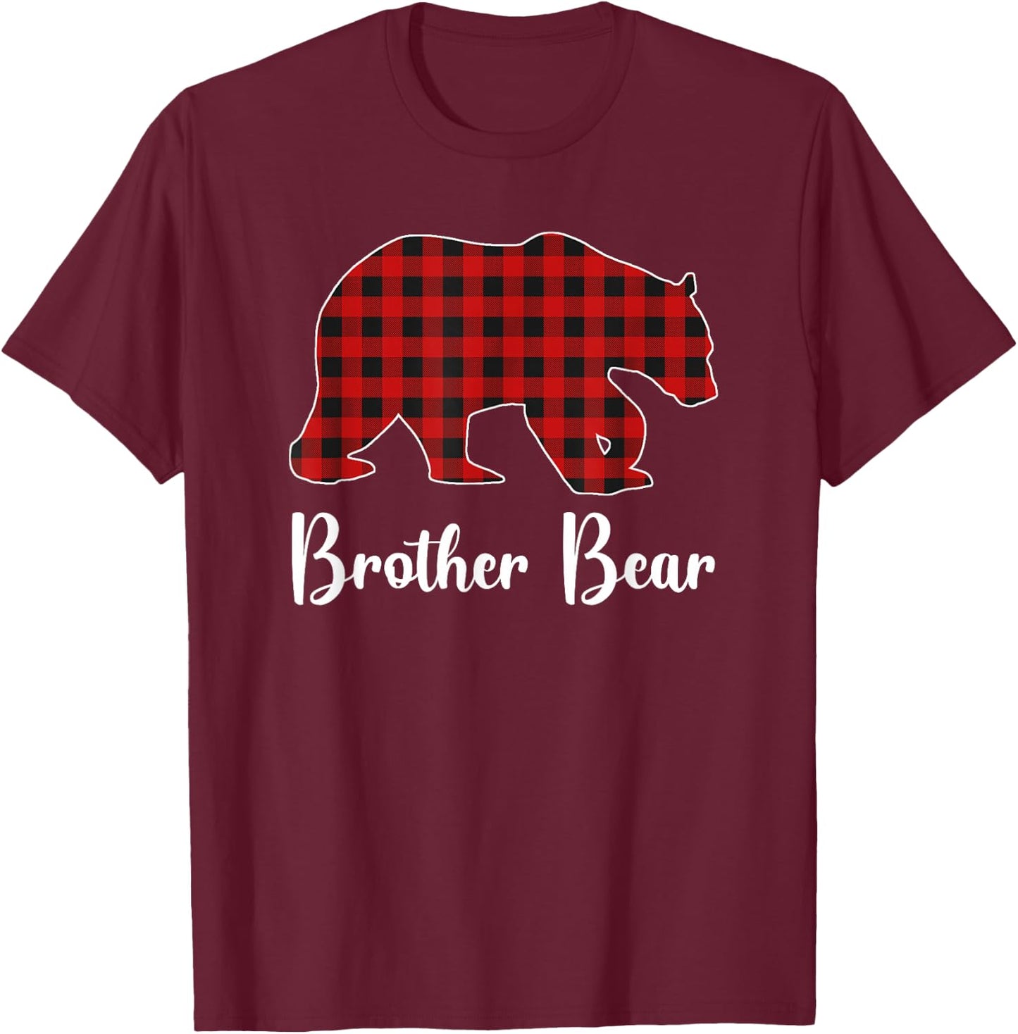 Red Plaid Bear Christmas Pajama Brother Matching Family T-Shirt - T-Shirt | Maroon