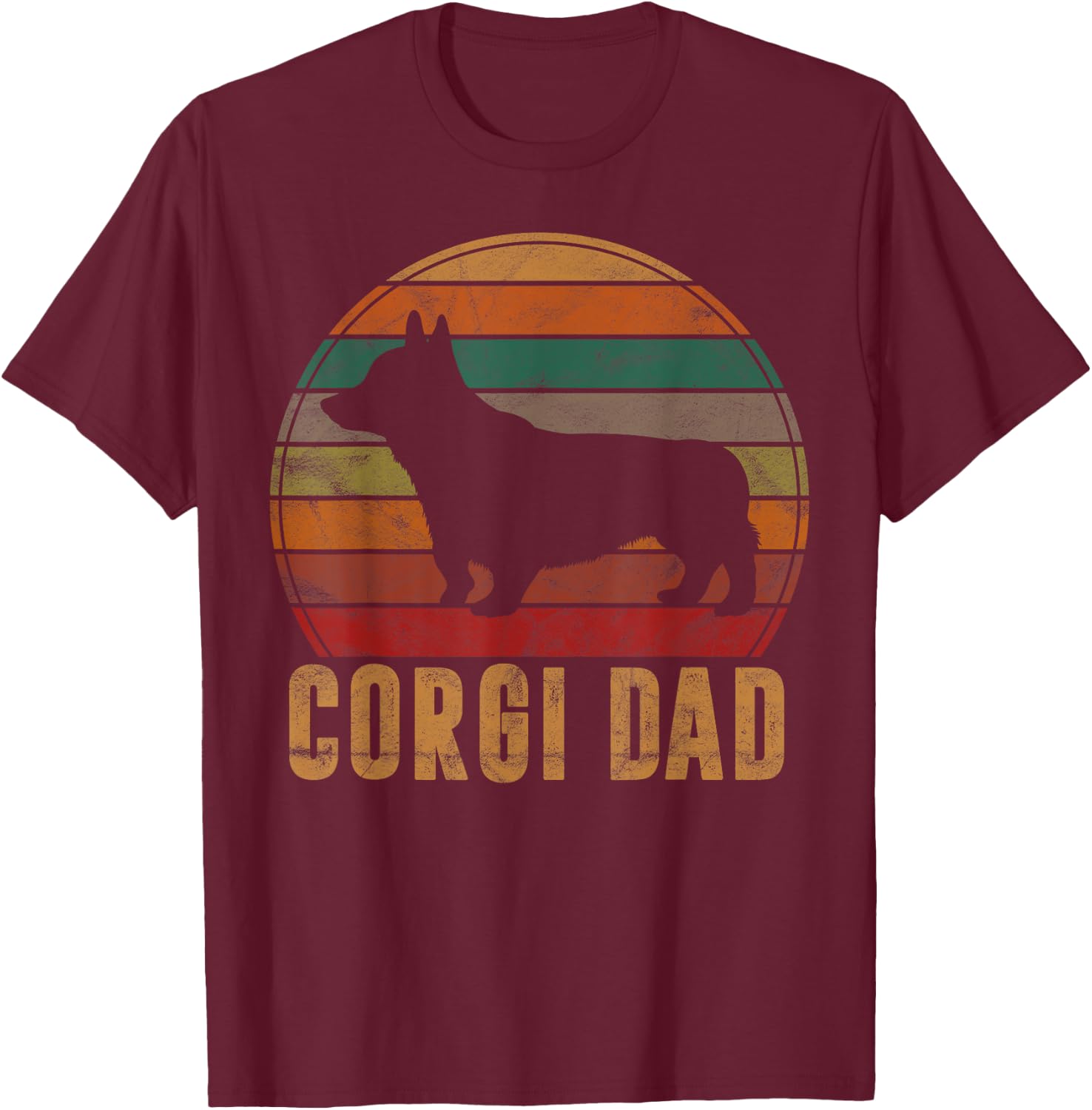 Retro Corgi Dad Gift Dog Owner Pet Welsh Corgi Father Men Women Kids T-Shirt - T-Shirt | Maroon