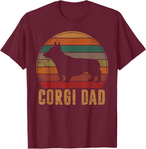 Retro Corgi Dad Gift Dog Owner Pet Welsh Corgi Father Men Women Kids T-Shirt - T-Shirt | Maroon
