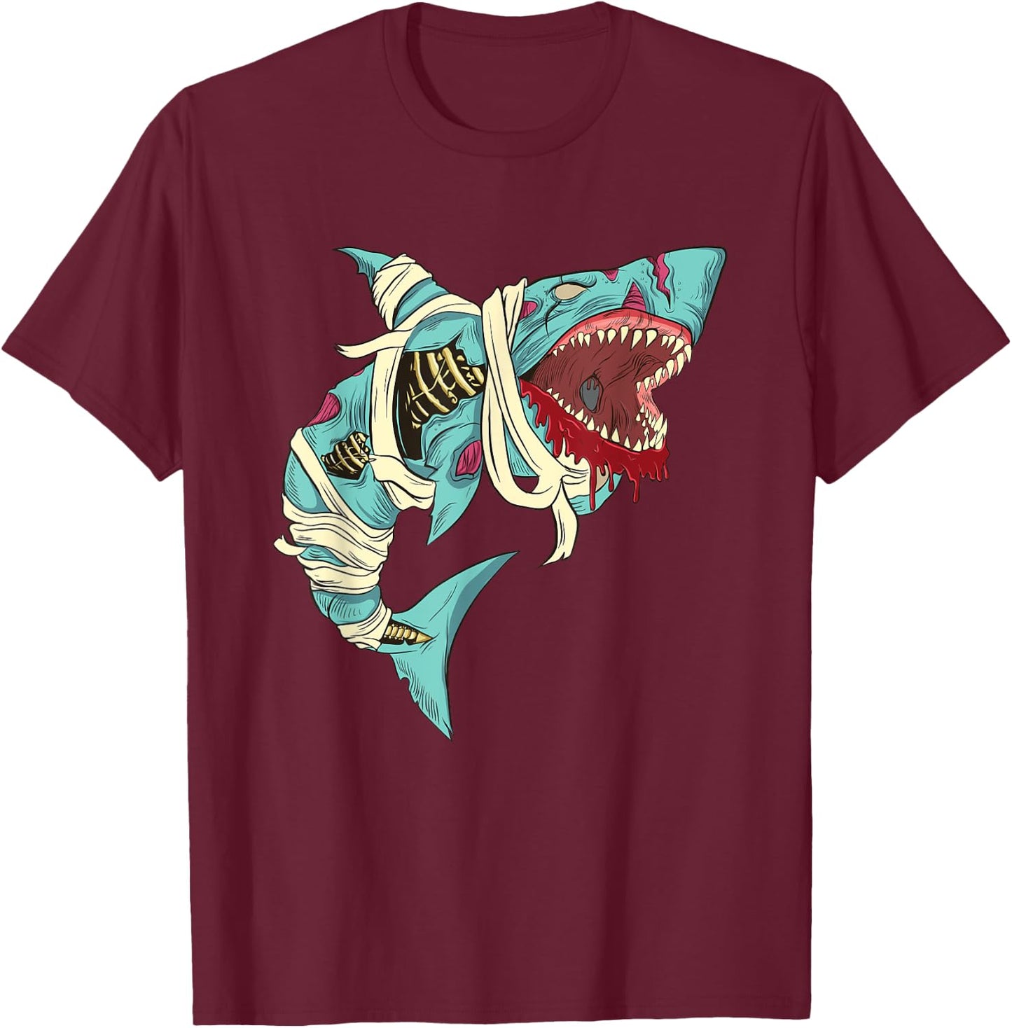 Shark Zombie Shirt Creepy Zombie Halloween Costume Mummy T-Shirt - T-Shirt | Maroon