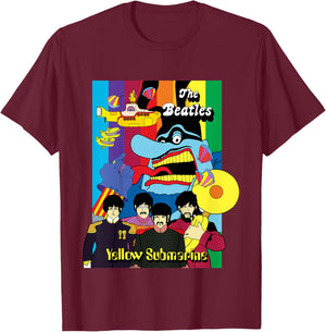 The Beatles - Yellow Submarine Collage Poster T-Shirt - T-Shirt | Maroon