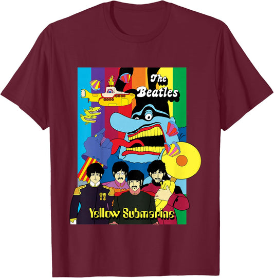 The Beatles - Yellow Submarine Collage Poster T-Shirt - T-Shirt | Maroon