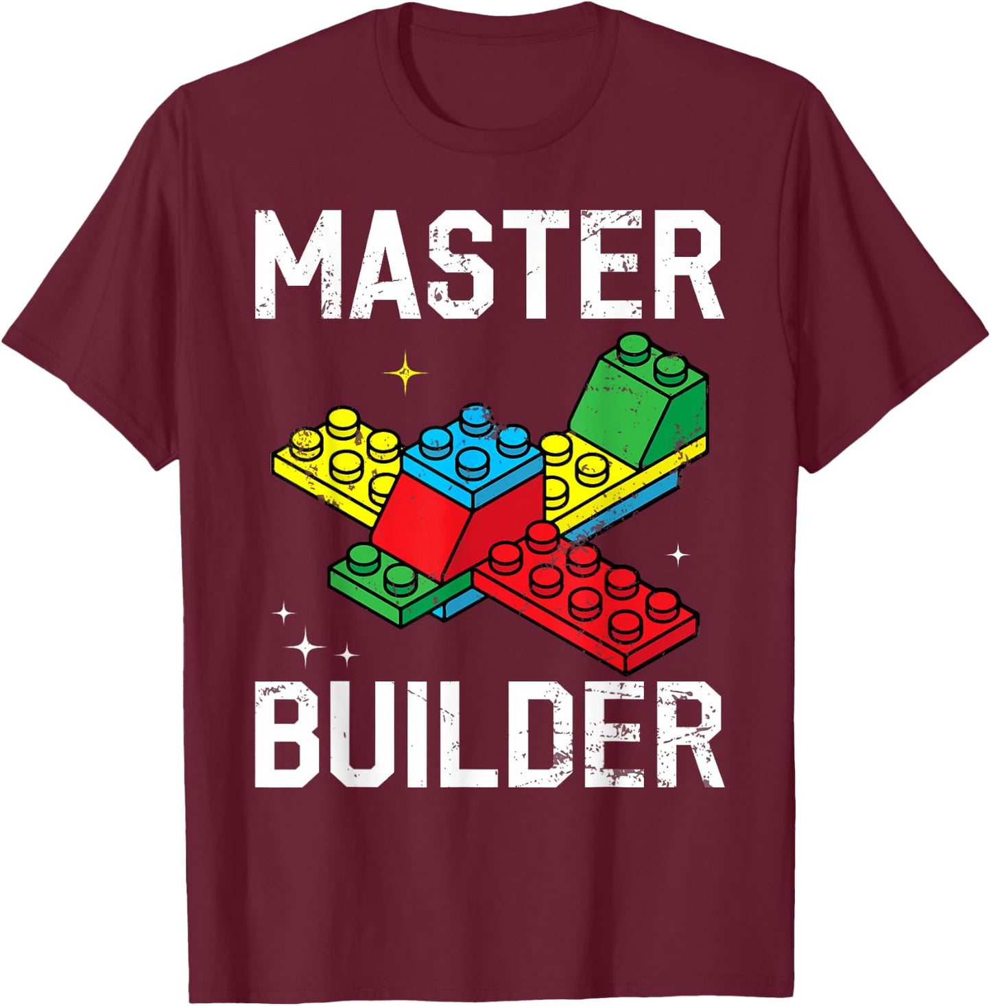 Master Builder Kids Building Blocks Brick Toy for Boys & Men T-Shirt - T-Shirt | Maroon