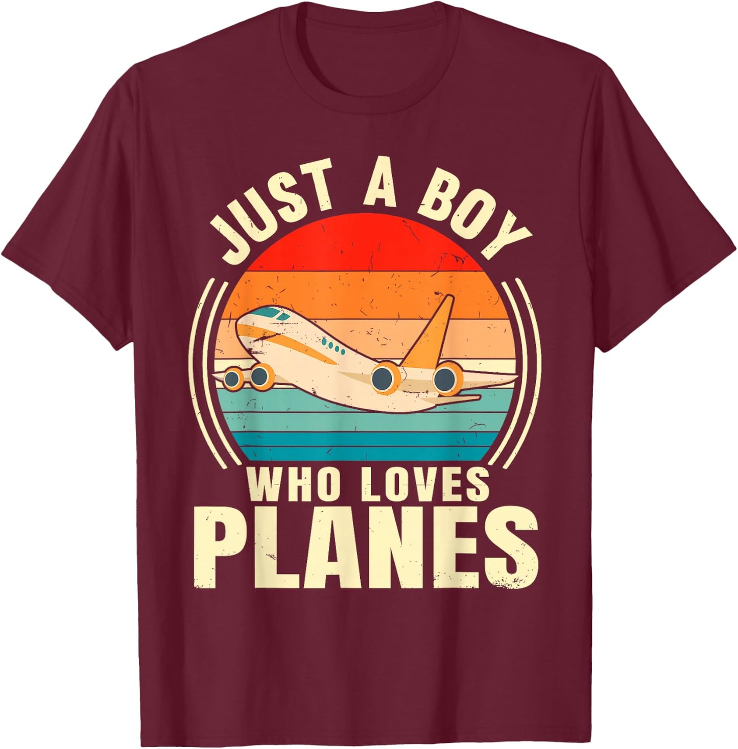 Just A Boy Who Loves Planes Airplane Aircraft Lovers T-Shirt - T-Shirt | Maroon