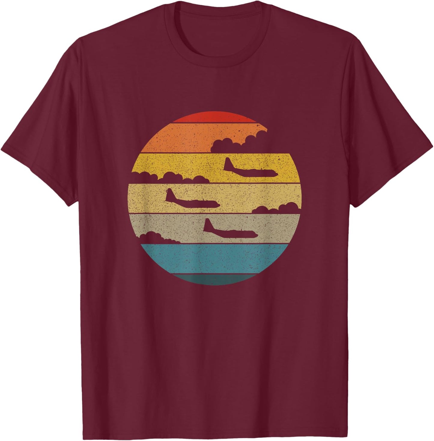 C-130 Hercules Retro Sunset Aeroplane Flying C130 T-Shirt - T-Shirt | Maroon
