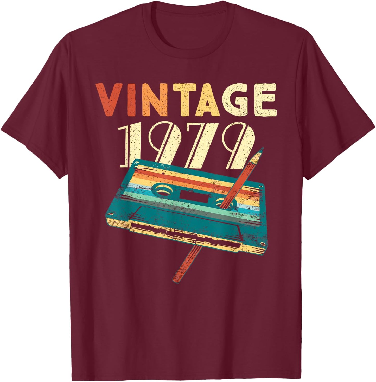 Vintage 1979 Music Cassette 46th Birthday Gifts 46 Years Old T-Shirt - T-Shirt | Maroon
