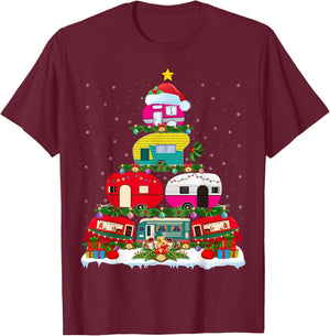 Funny Xmas Lighting Santa Camping RV Christmas Tree T-Shirt - T-Shirt | Maroon