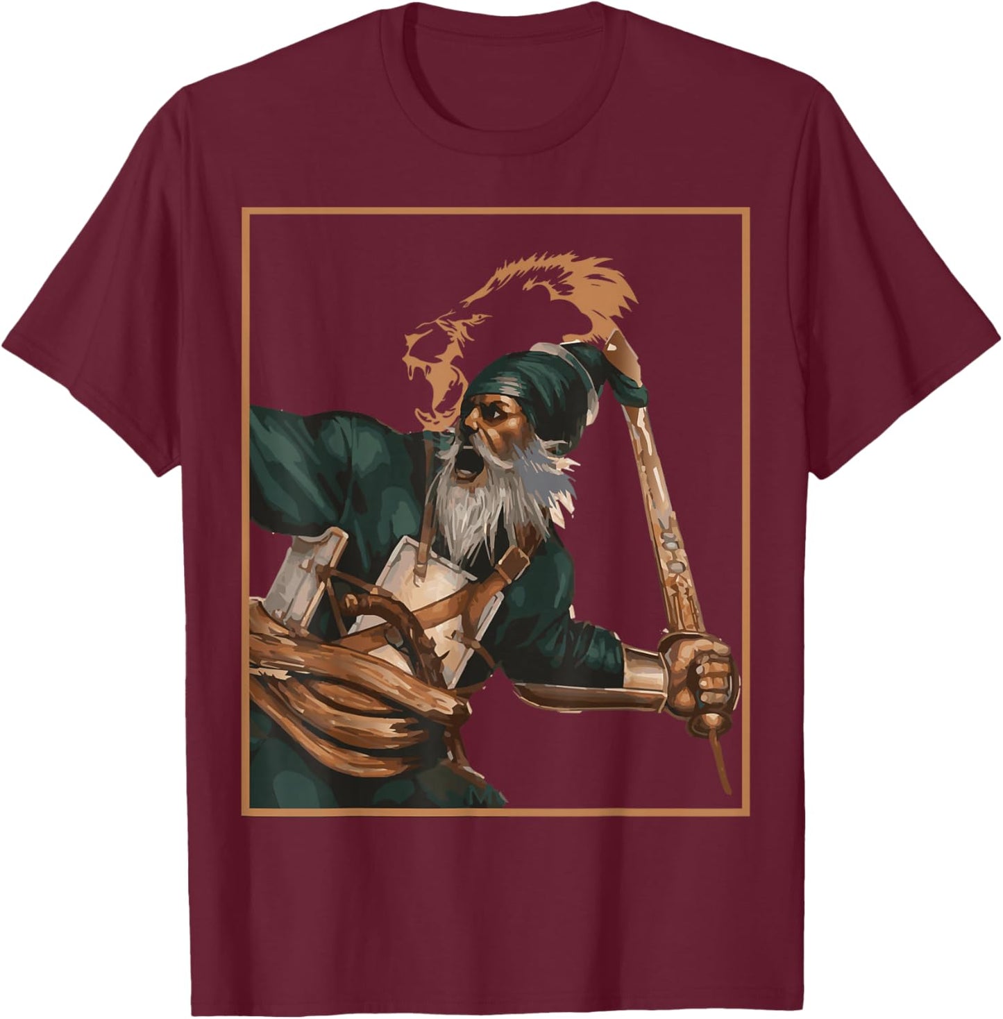 Sikh Martyr Baba Deep Singh Shahid Khanda Lion T-Shirt - T-Shirt | Maroon
