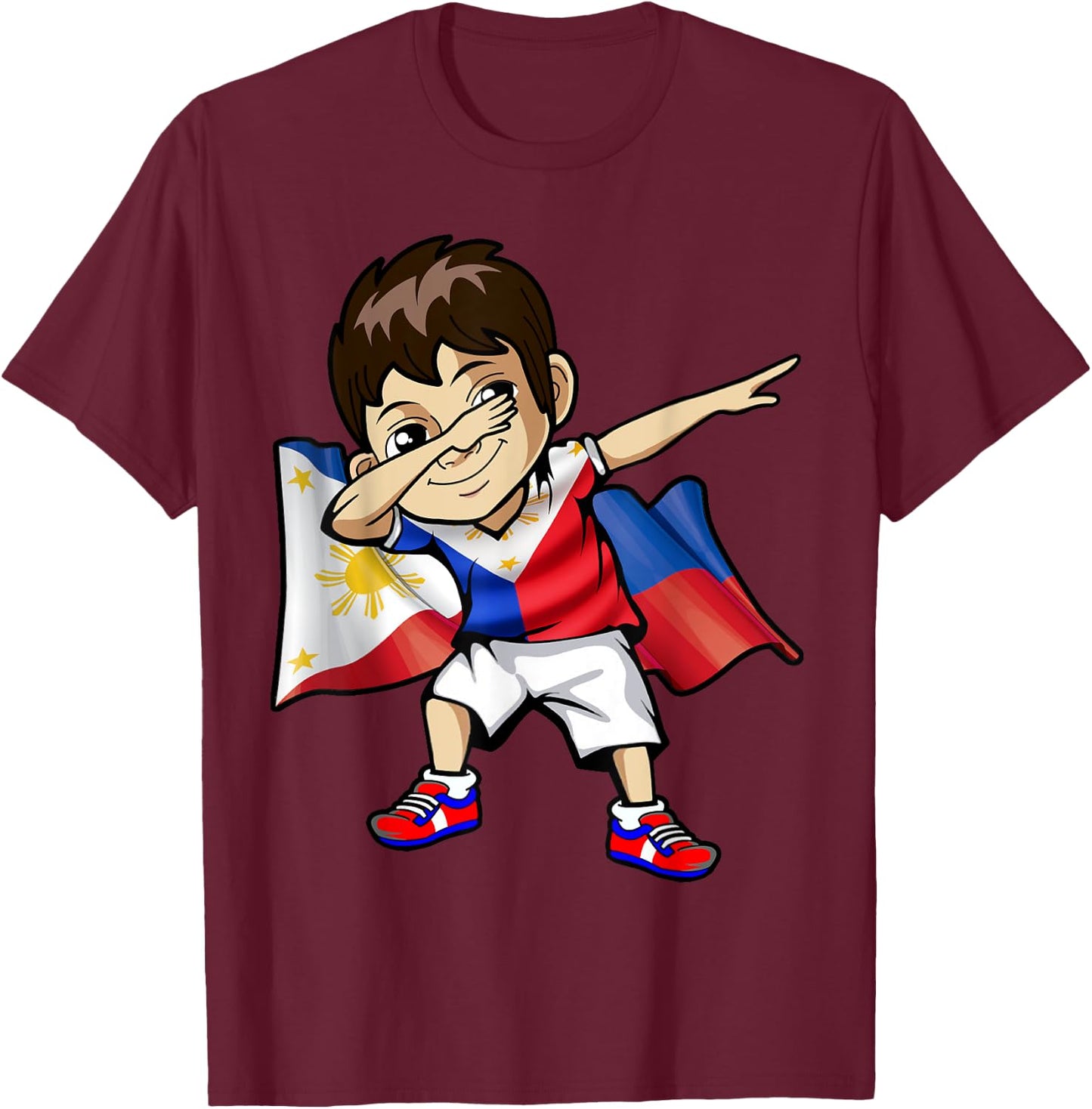 Dabbing Boy Philippine Flag Filipino Meme Jersey Dab T Shirt T-Shirt - T-Shirt | Maroon