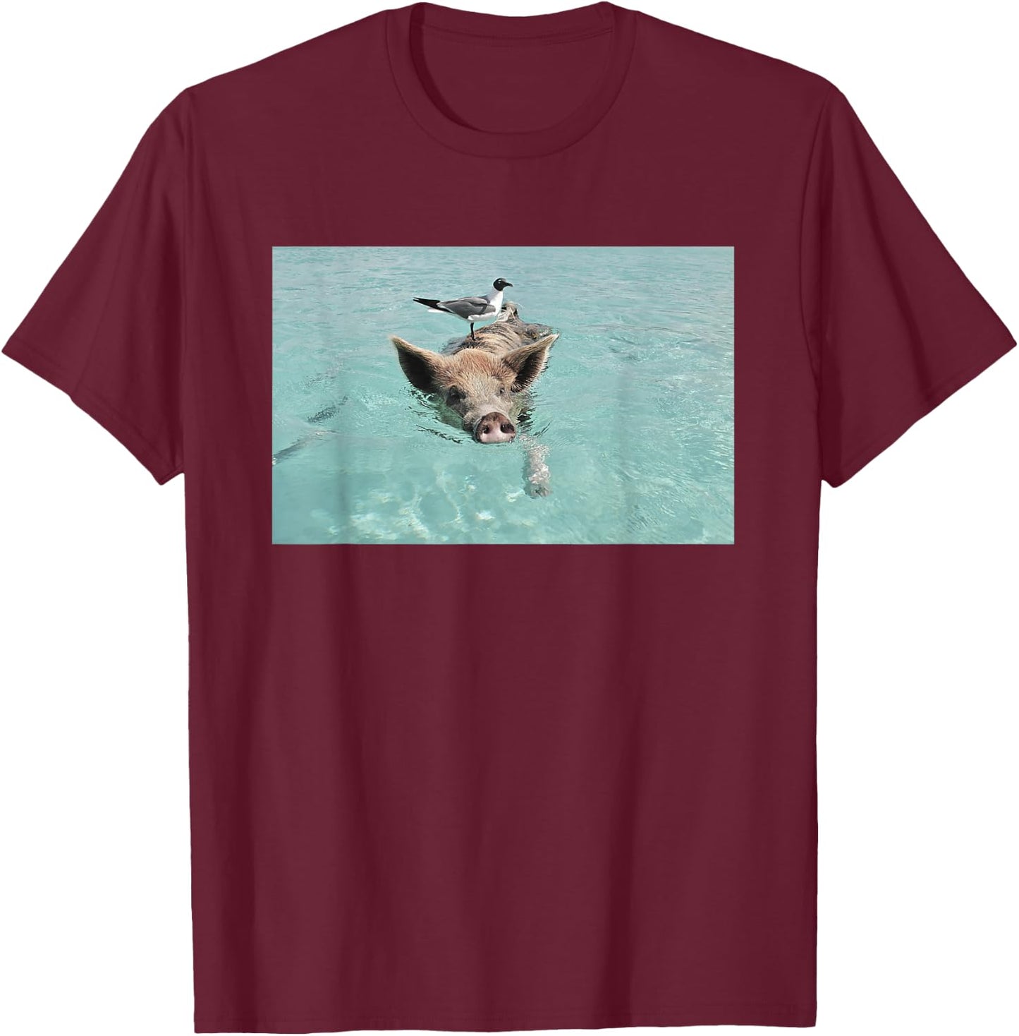 Funny Swimming Pig in Ocean Pigs Bahamas Exumas Vintage T-Shirt - T-Shirt | Maroon