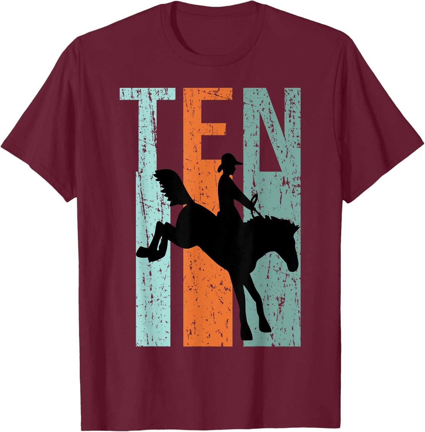 10th Birthday Kids Retro Rodeo Horse Lovers Cowboys Rider T-Shirt - T-Shirt | Maroon