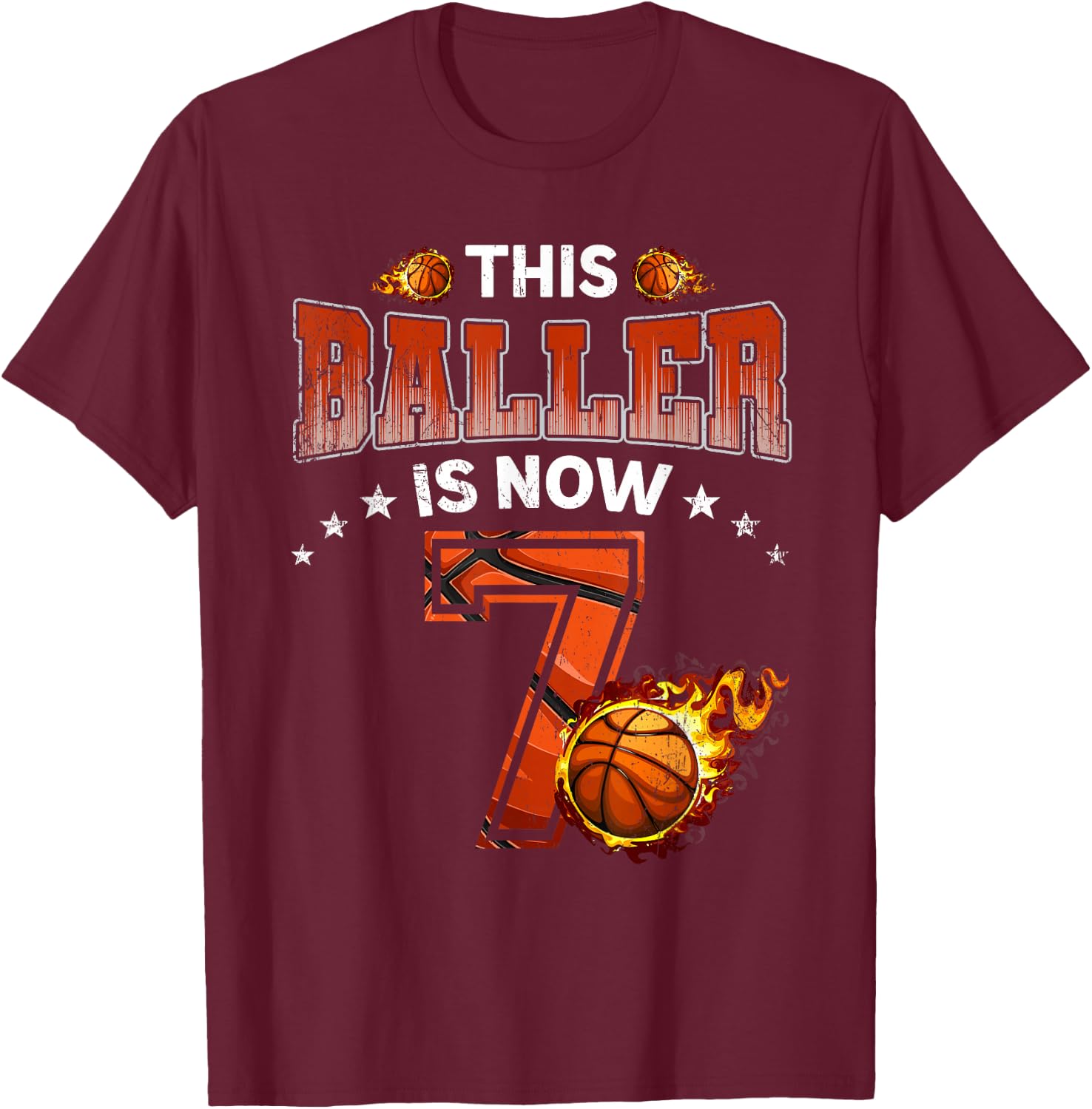 7th Birthday Boys Basketball Player Gifts 7 Years Old Kids T-Shirt - T-Shirt | Maroon