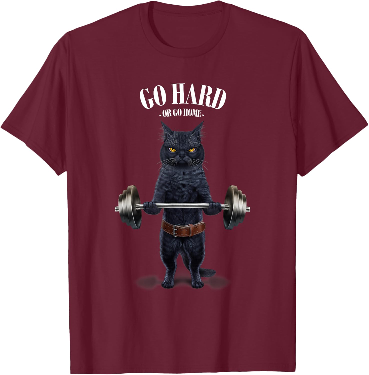 Black Cat Weightlifting in Fitness Gym T-Shirt - T-Shirt | Maroon