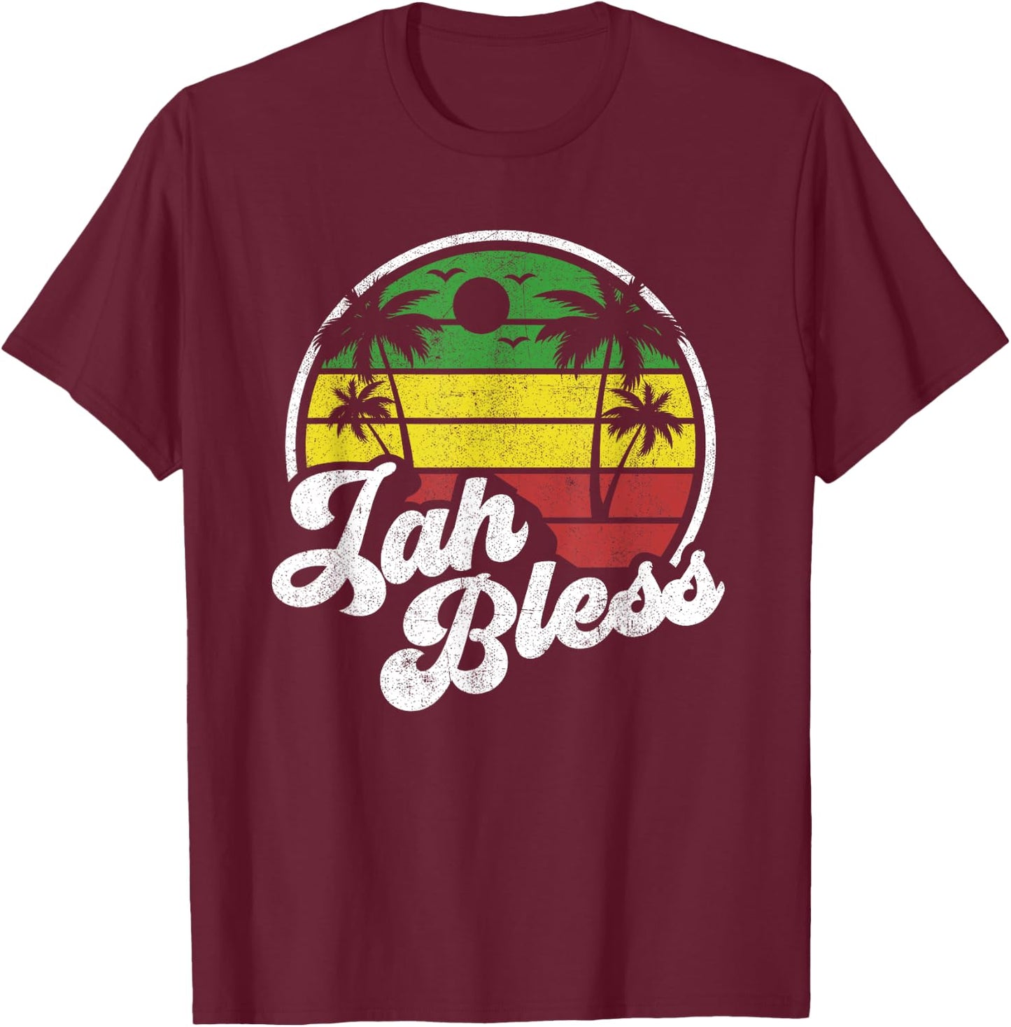 Jah Bless Vintage Jamaica Reggae Jamaican Vacation Gift T-Shirt - T-Shirt | Maroon