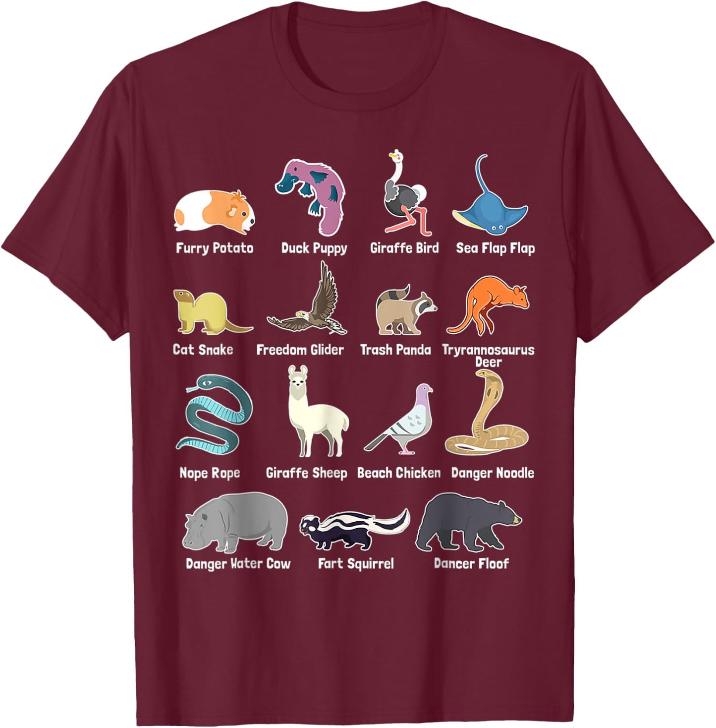 Animals Of The World - Rare Exotic Animals Funny Memes Gift T-Shirt - T-Shirt | Maroon