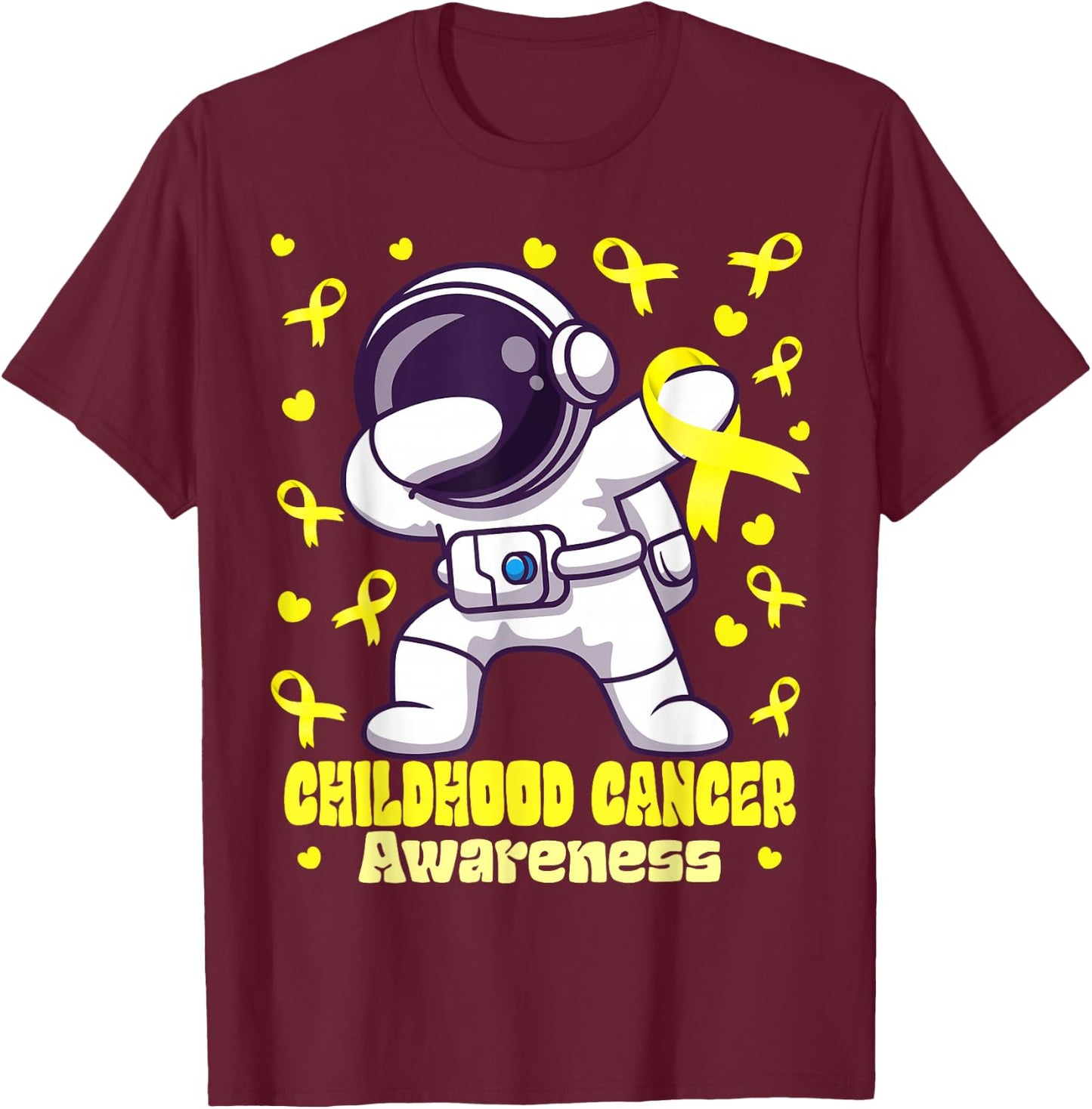 Childhood Cancer Funny Dabbing Astronaut Warrior T-Shirt - T-Shirt | Maroon