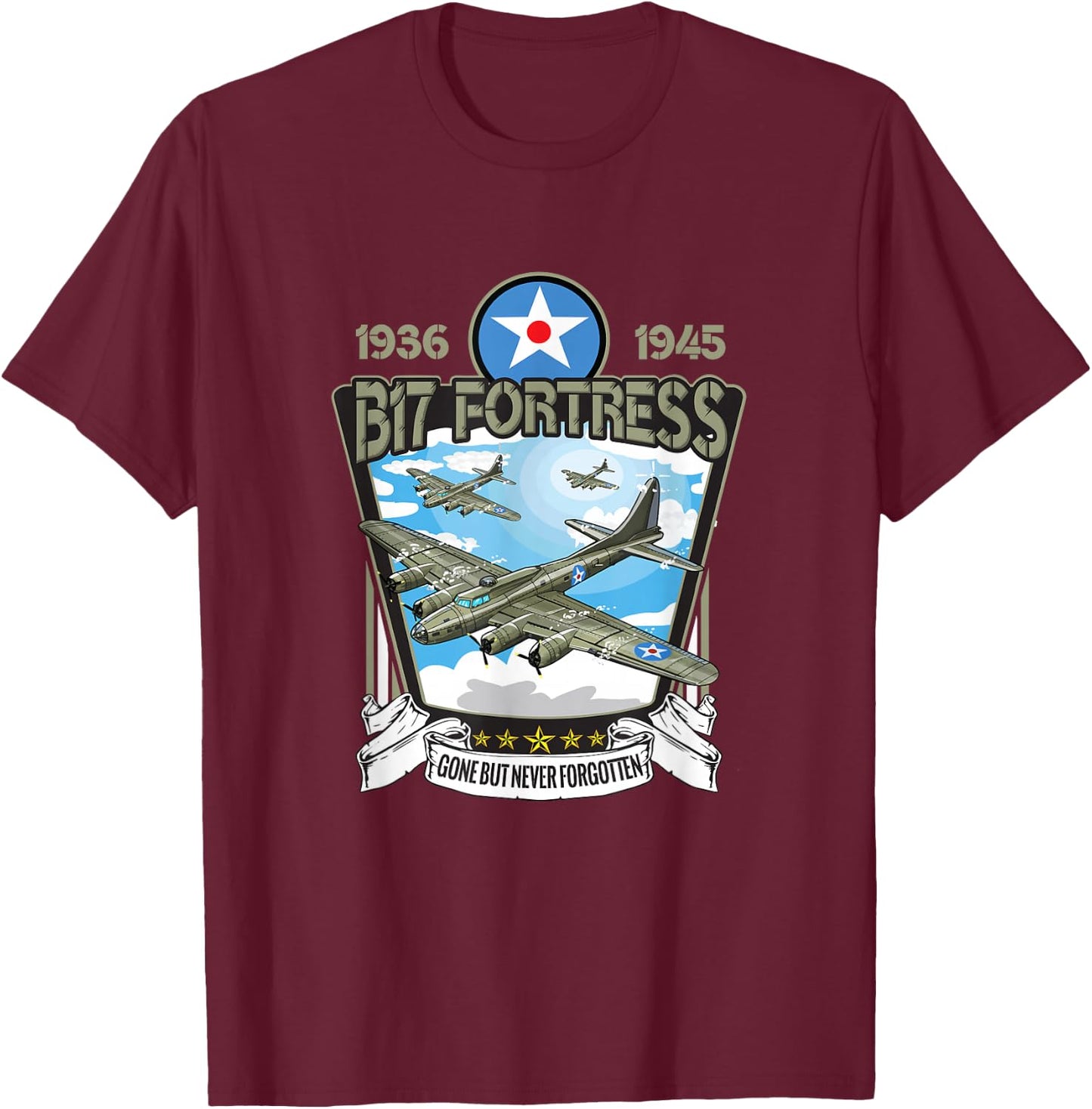 American WW2 Aircraft B-17 Flying Fortress Bomber T-Shirt - T-Shirt | Maroon
