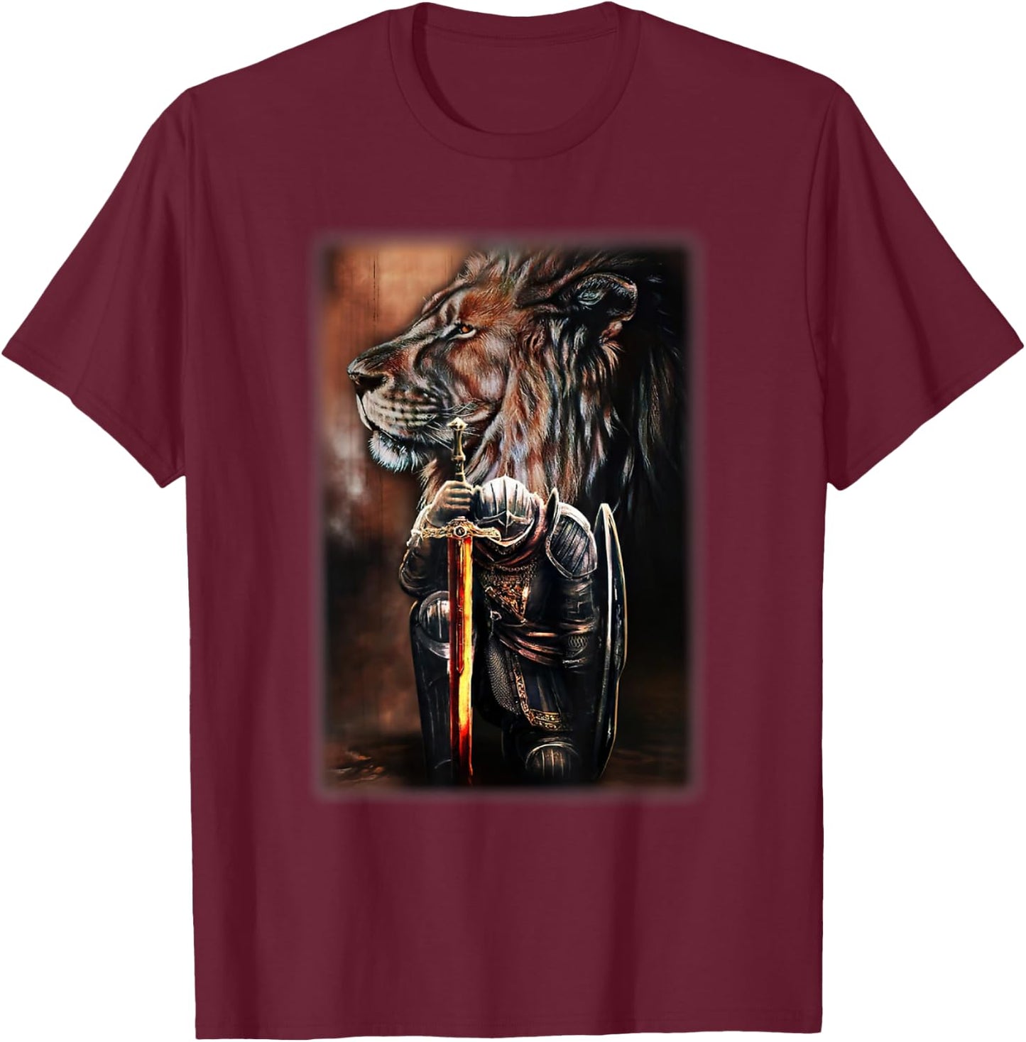 Knight Templar God Lion Christian Jesus Lover T-Shirt - T-Shirt | Maroon