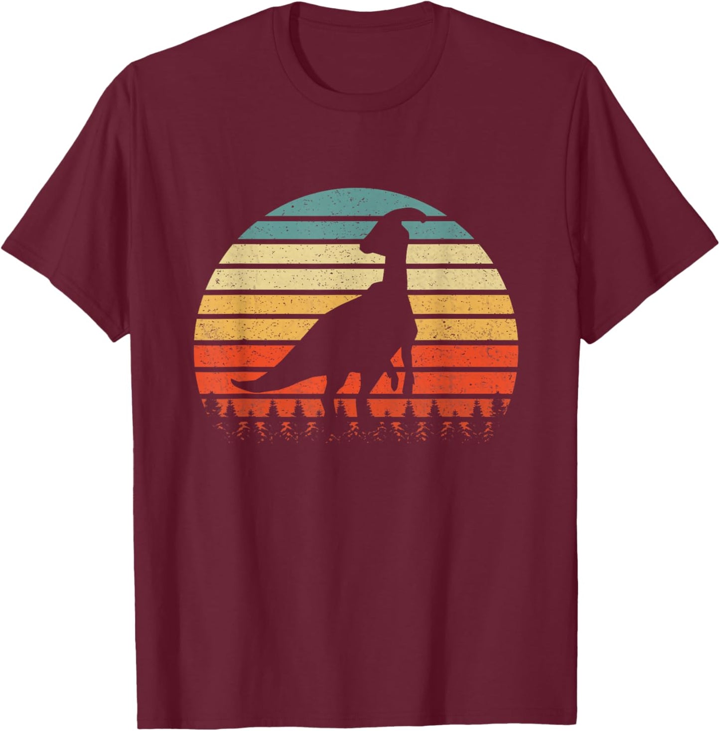 Vintage Parasaurolophus Dinosaurus Sunset Retro T-Shirt - T-Shirt | Maroon