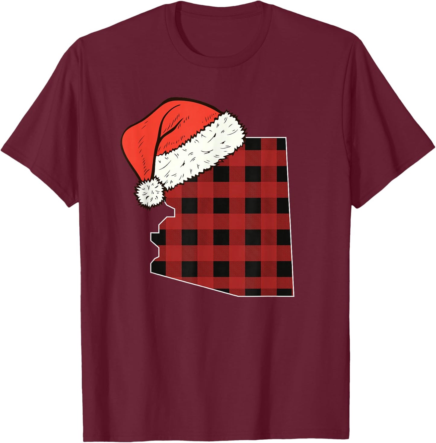 Arizona Plaid Christmas Santa Hat Holiday Matching Design T-Shirt - T-Shirt | Maroon