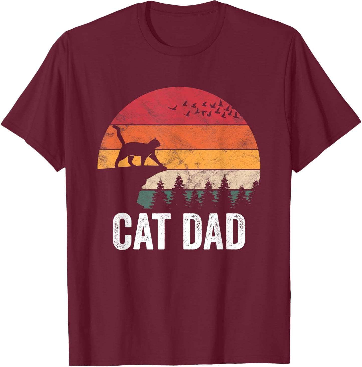Best Cat Dad Retro Cat Lover Father T-Shirt - T-Shirt | Maroon
