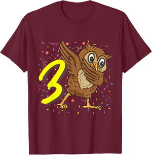 3 Year Old Owl Bird Birthday T-Shirt - T-Shirt | Maroon