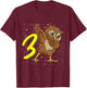 3 Year Old Owl Bird Birthday T-Shirt - T-Shirt | Maroon